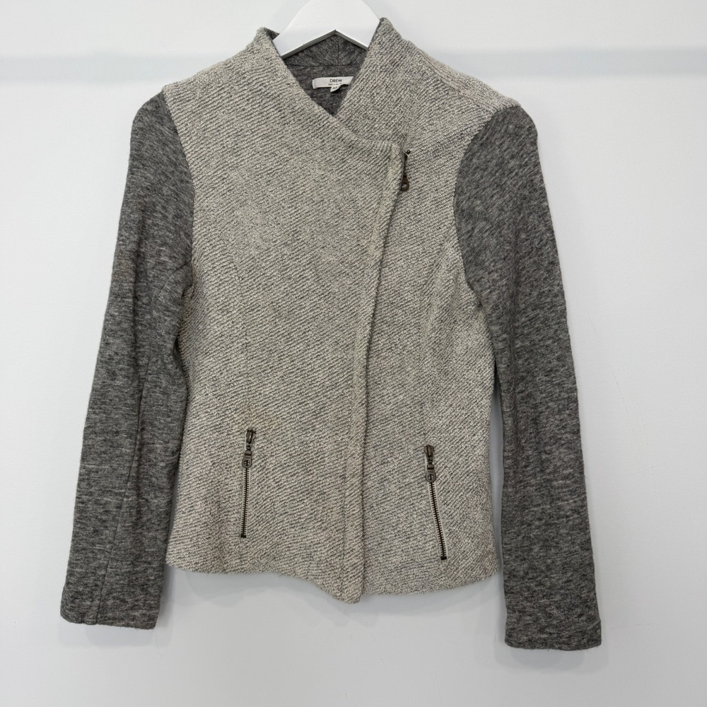 Drew Anthropologie Grey Textured Asymmetric Zip Cotton Wool Jacket M Cozy Fall